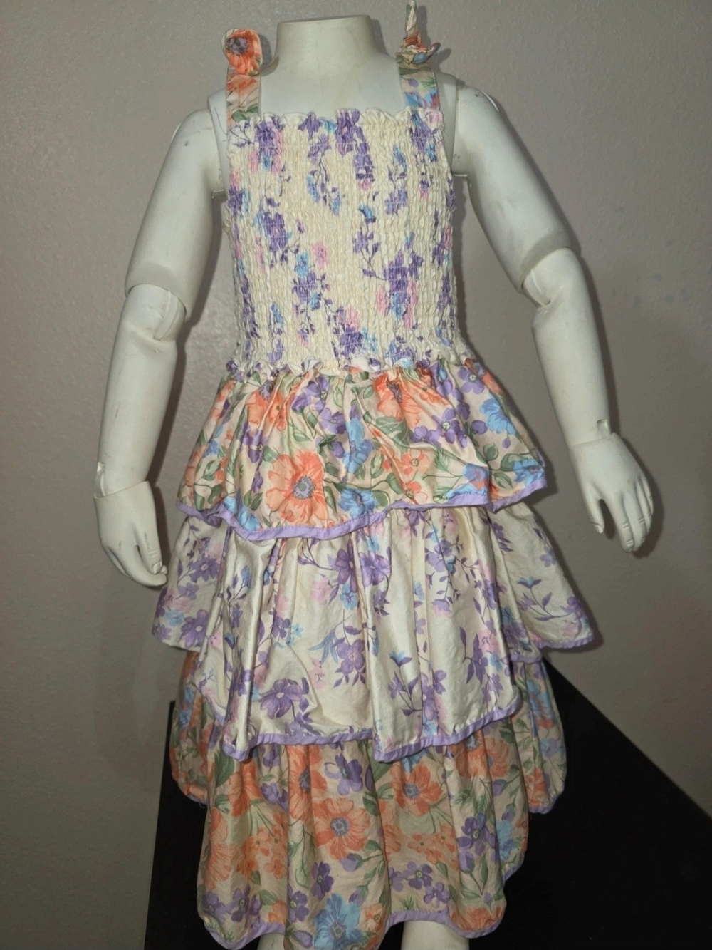 Tahari Girls Floral Tiered Dress in Purple & Peach